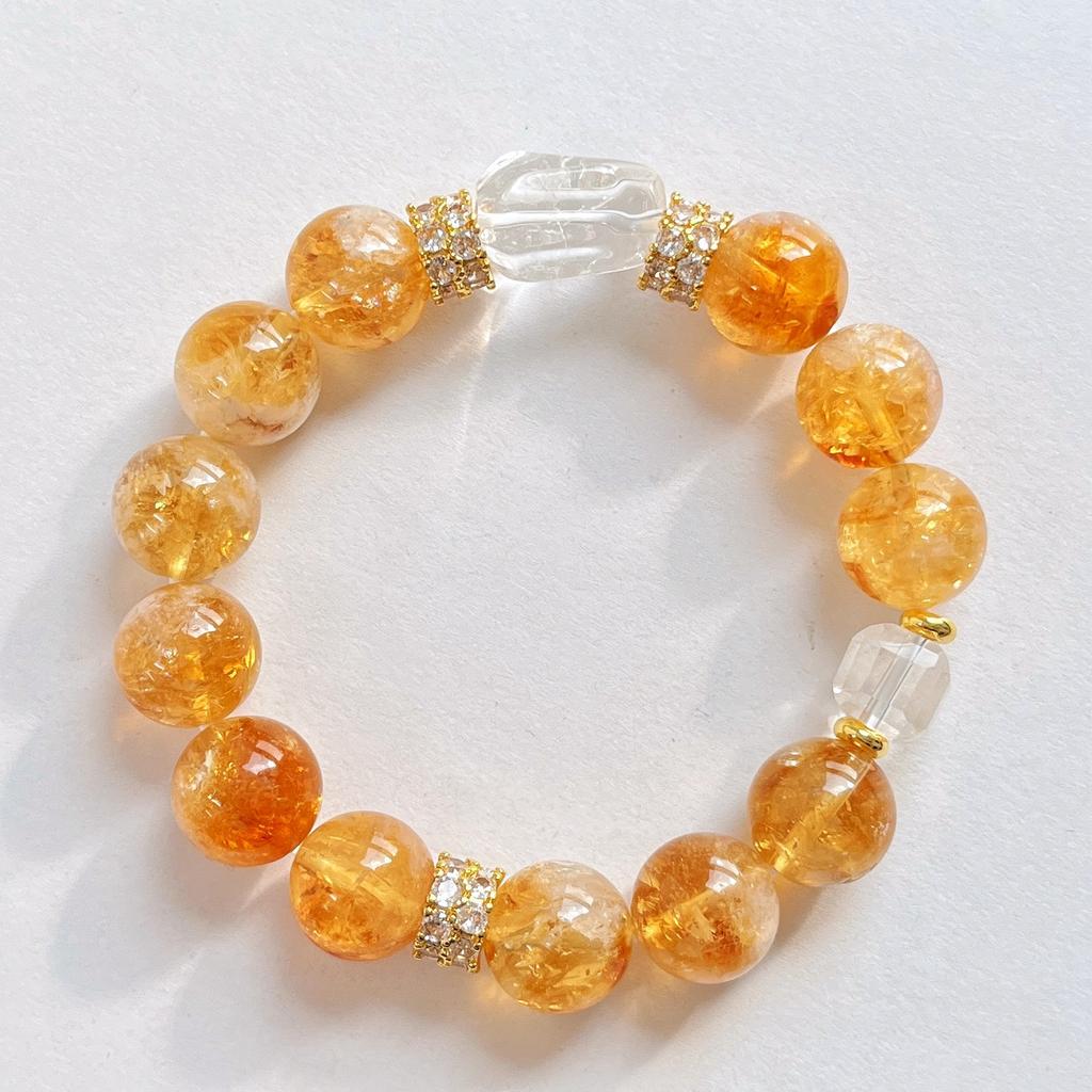 12Mm Large Particle Natural Citrine White Crystal Design Bracelet Bracelet