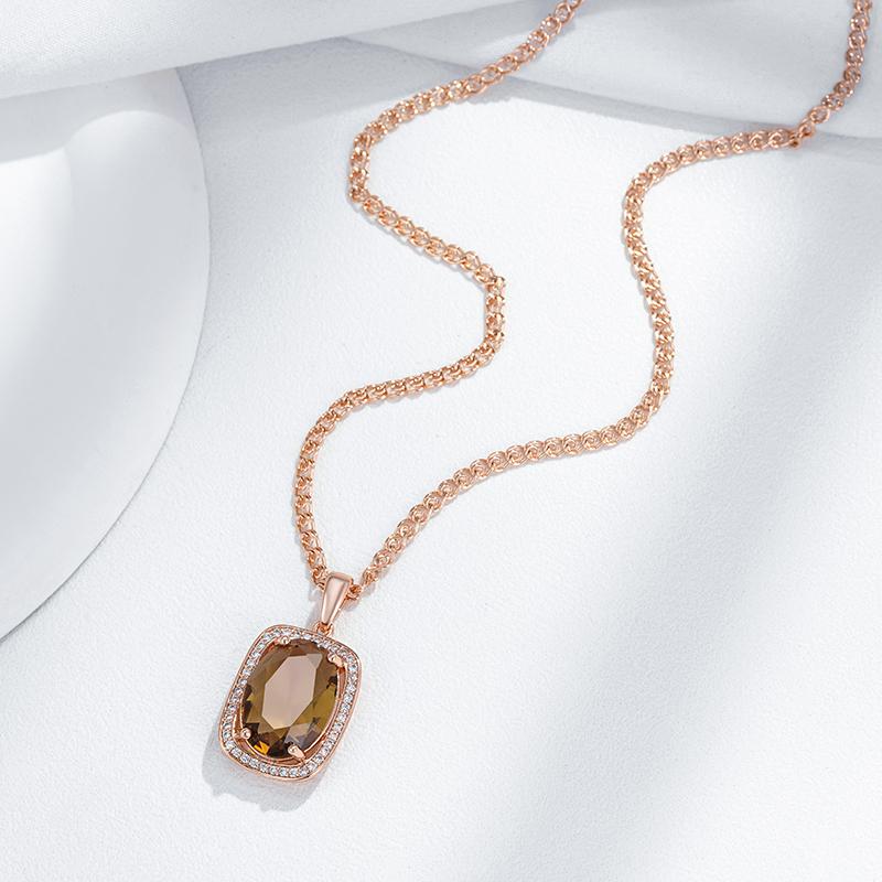 Oval Brown Natural Zircon Pendant Necklace For Women Fashion  Rose Gold Color High Quality Bride Wedding Jewelry