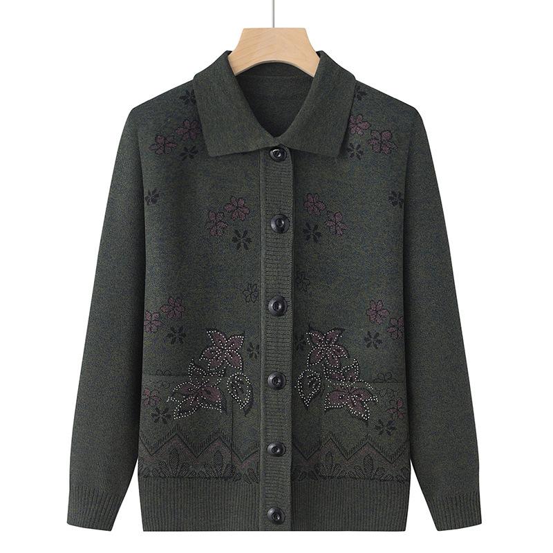 Elderly Women's Knitted Cardigan Jacket Autumn Winter Warm Sweater Women's Thicken Coat Single Breasted Female Knit Outwear Tops