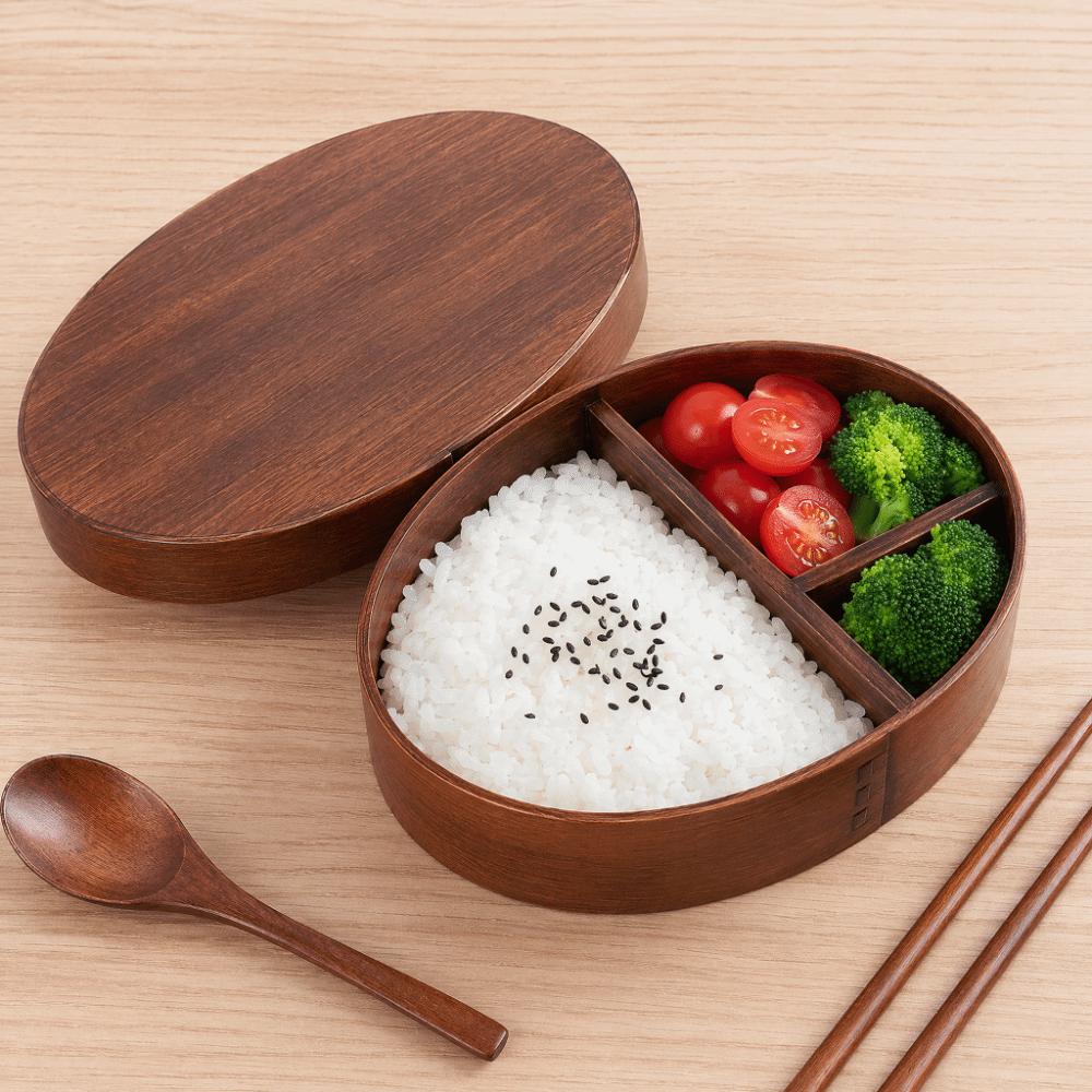 Forma Ovale Scatola Bento in Legno Superficie Liscia Contenitore per Pranzo Scatola Bento Stile Giapponese Ordinamento del Cibo