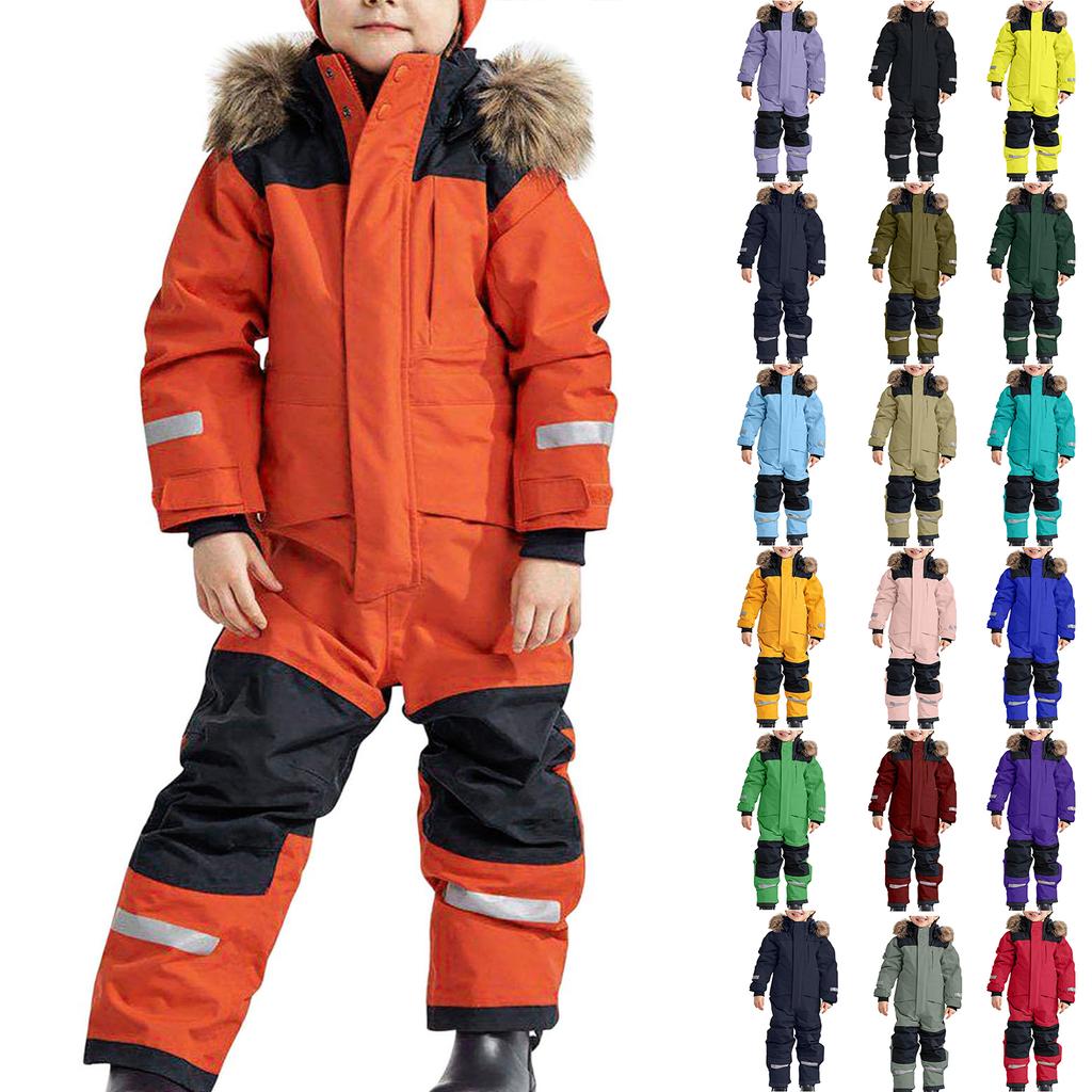 Children's Fashion Outdoor Waterproof Fleece-Lined Thickened Warm Boys' And Girls' One-Piece Ski Suit