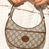 Gucci Mini Borsa a Forma di Mezza Luna con G Intrecciate Beige/Ebano Supreme Borse a Spalla Donna Marrone 726843-92TCG-8563