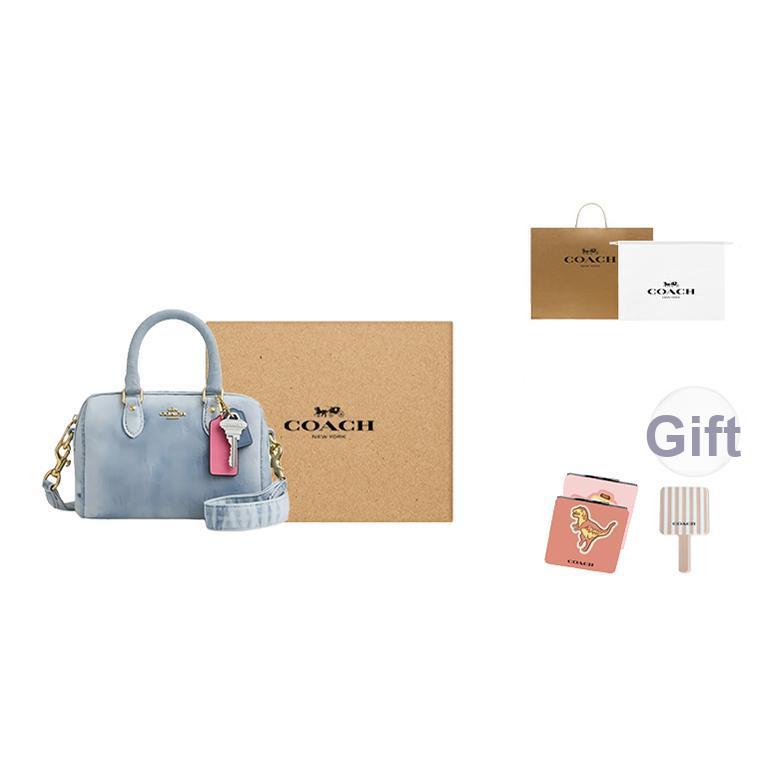Coach Rowan 17 Logo Keychain Signature Detachable Adjustable Shoulder Strap Zipper Closure Cotton Boston Bag Crossbody Handbag Mini CDY30-IMNIM