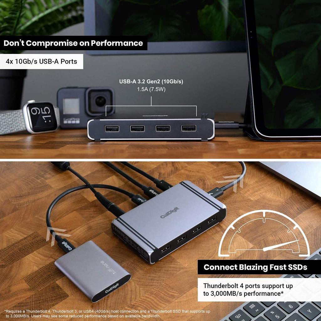 CalDigit Thunderbolt 4 Element Hub Universal 4x Thunderbolt 4x USB Gen2 single display up to 8K or dual 4K 60Hz 60W charging with cable - multi-port