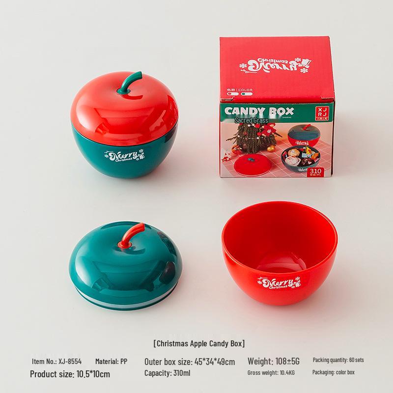 Apple-Shaped Christmas Candy Box - Creative Plastic Gift Jar 8554 Christmas Apple Candy Box