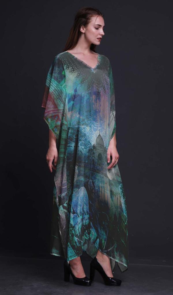 Phagun Tajmahal Monuments Ladies Plus Size Kaftan Summer Wear Beach Coverup Kimono