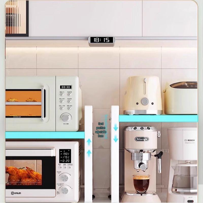 Suport expandabil cu două niveluri pentru cuptor cu microunde, stil crem, pentru blatul de bucătărie