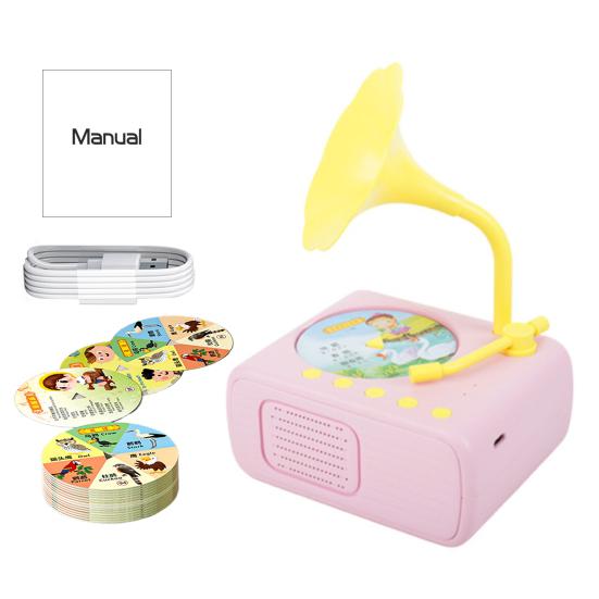 

1 Set Kids Gramophone Toy with 96 Cards Early Education Children Phonograph Story Music Player Recorder рожевий