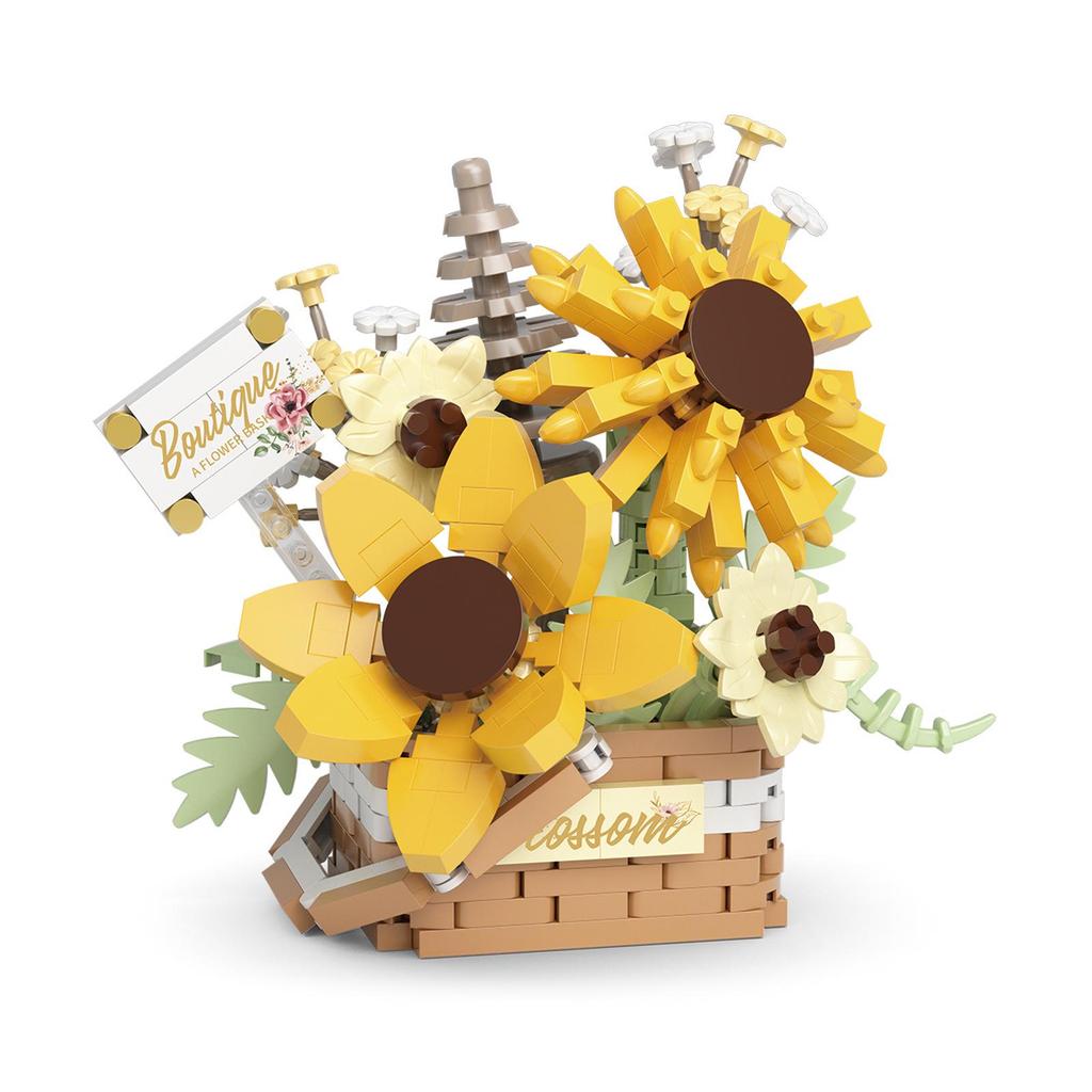 Flower Building Blocks Compatible with Lego: Potted Plant Simulation, Sunflower Bouquet, Creative Girl's Assembly Toy