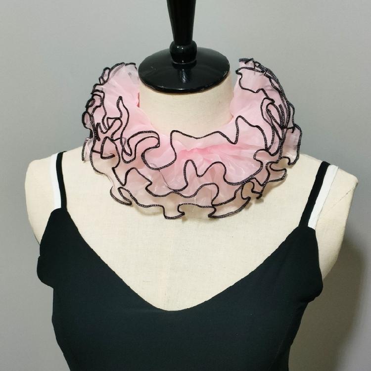 Women Organza Layering Ruffled False Collar Ribbon Tie Detachable Chokers Shawl