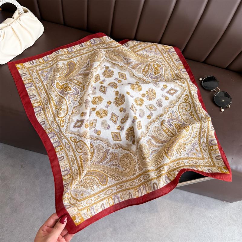Vintage Elegant Womens Small Square Scarf Imitation Velvet Sun Protection Neck Wrap