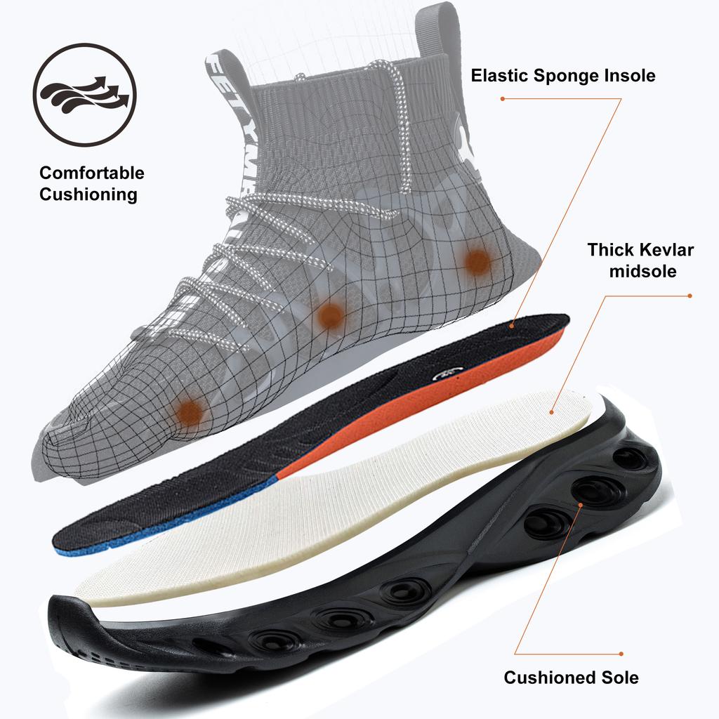 Men's Safety Shoes Anti-impact Padded Toe Breathable Mesh Lightweight Work Boots for Outdoor Factory Men's Safety Boot