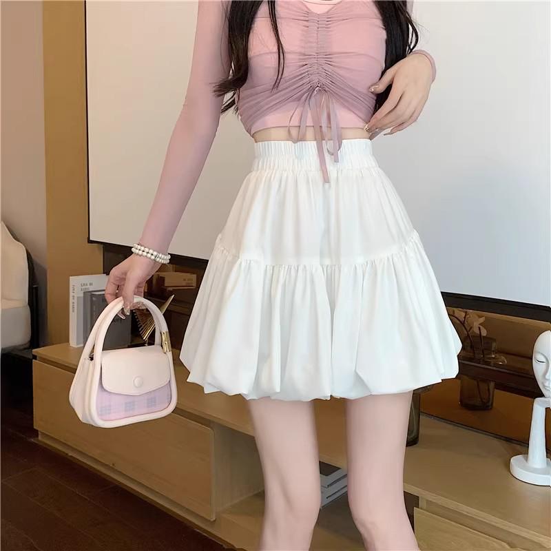 2026 Spring/Summer Women's White High-Waisted A-Line Tulip Skirt – Anti-Exposure, Slimming, Petite/Tall