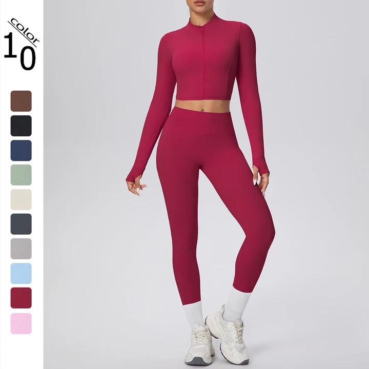 Casual Zipper Jacket & High-Waisted Butt-Lifting Yoga Pants Set
