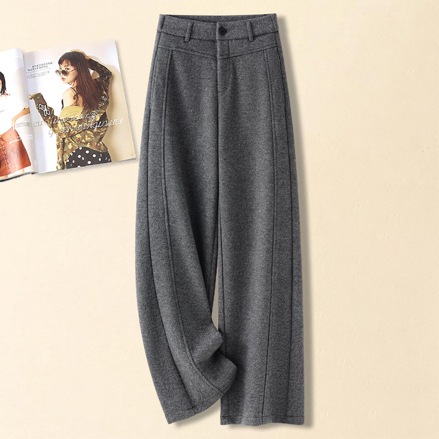 

2025 Women s Fleece-Lined Wide-Leg High-Waist Slimming Casual Wool Pants for Autumn/Winter 26/S