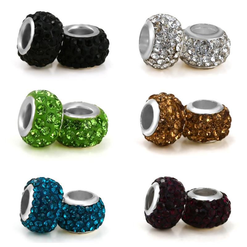 Silver Plated Macroporous Resin Glass Beads for Charms Bracelet Necklace Keychain Women Girls Jewelry Gifts