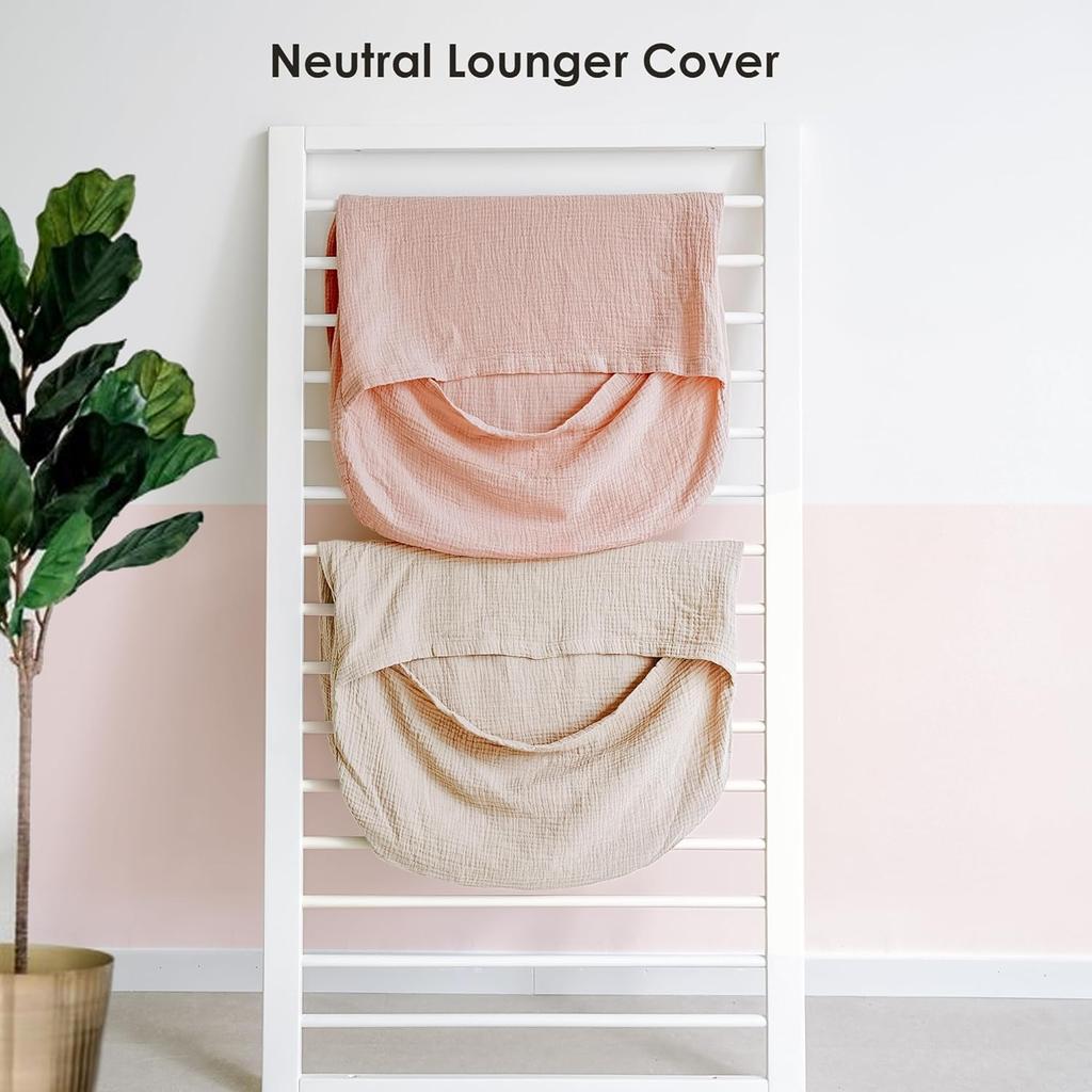 Muslin Baby Lounger Cover for Newborn & Infant, 100% Cotton Soft and Breathable Lounger Slipcover for Baby Girls and Boys, Pack of 2 (Pink, Ivory)