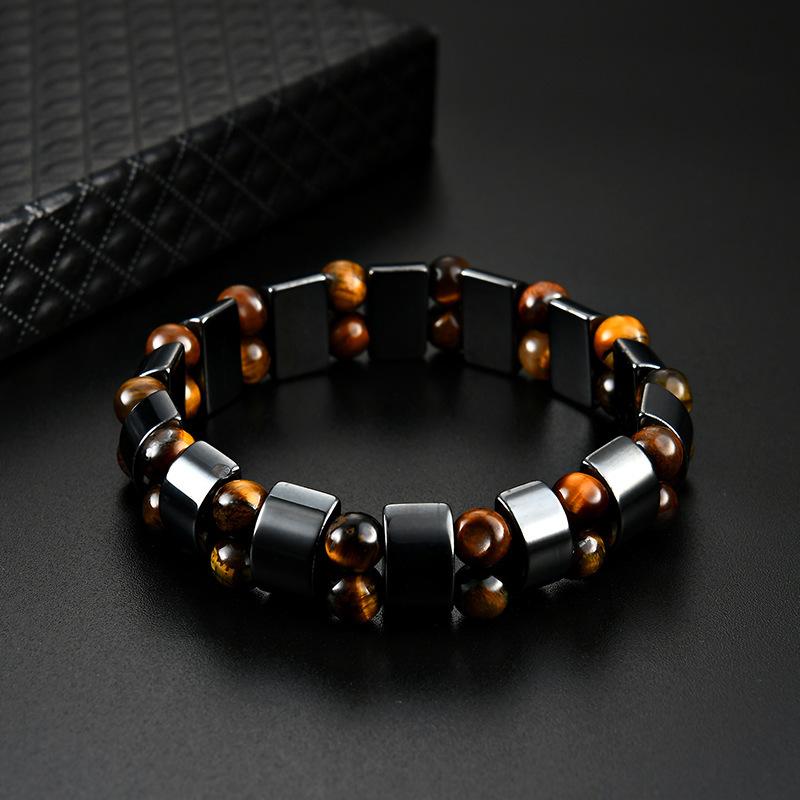 Fashion Men's Tiger Eye Stone Bracelet Men's Bracelet Fashion Bead Black Stone Elastic Bracelet
