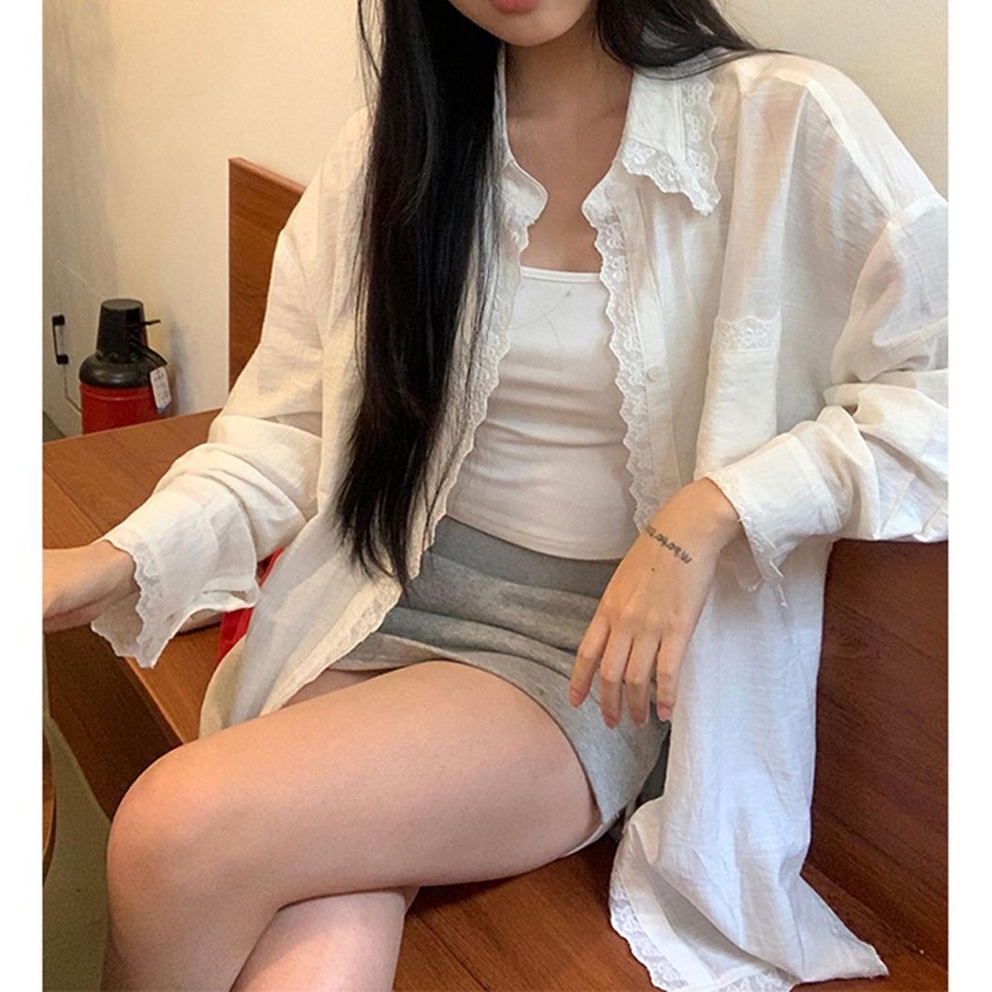 Женская белая кружевная куртка с длинным рукавом для защиты от солнца - Модная верхняя одежда Весна/Лето 2026 M белый