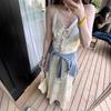 French Summer Vacation Style Sleeveless V-neck Floral Dress Women's Waist and Thin A-shaped Skirt Gentle Wind Suspender Long Dress