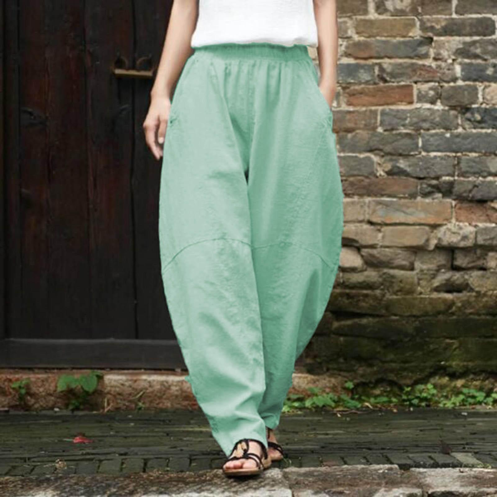 

Women s Fashion Casual Solid Color Casual Pants Cotton Linen Stitching Meditation Pants With Pockets XL
