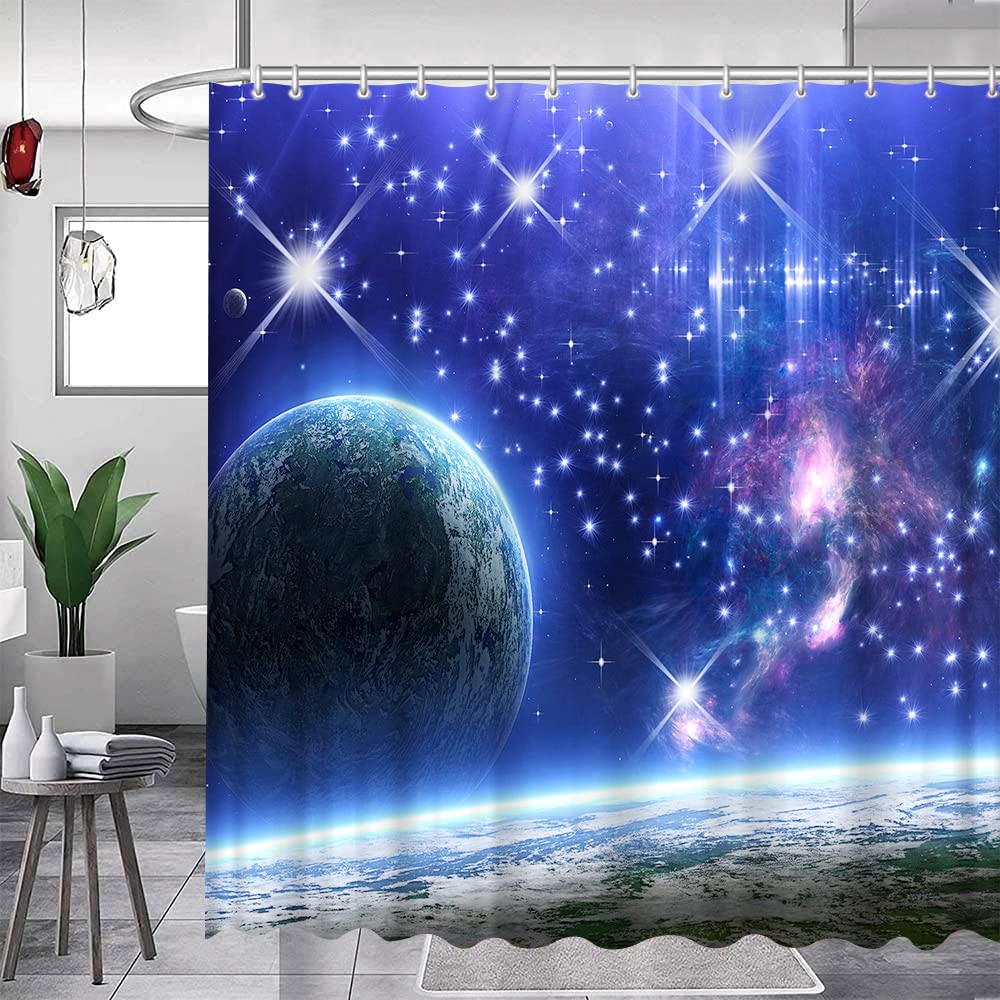 Sternenhimmel Duschvorhang für Badezimmerdeko Sternenklare Galaxie Badewannen-Set Psychedelischer Nebel Universum Planet Badezimmervorhang Set