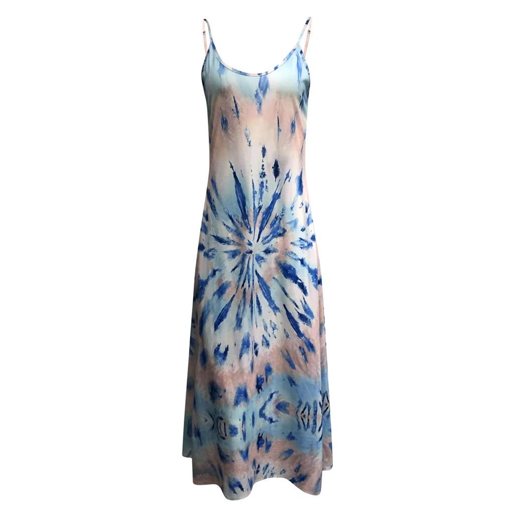 Women Summer Casual Floral Printed Bohemian Floral Long Dress With Pockets