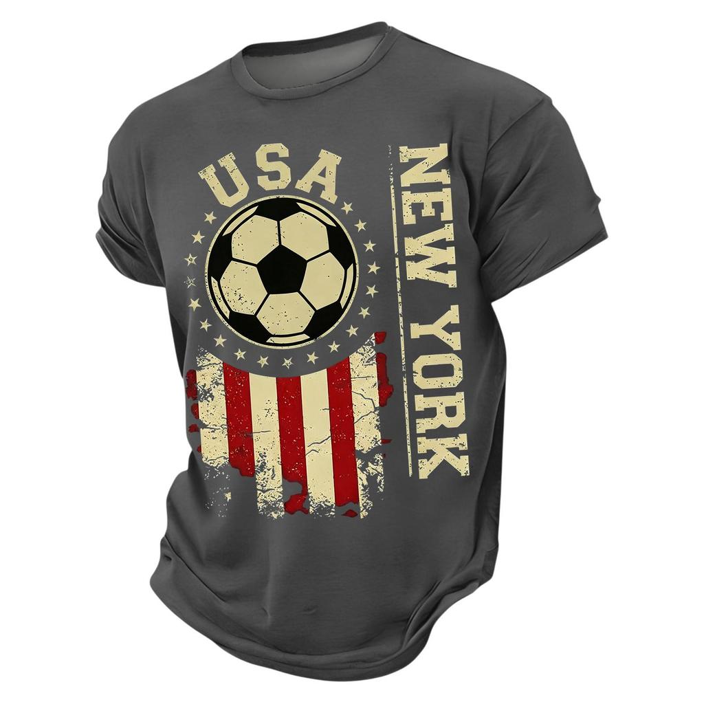 USA Soccer Graphic Tee Crew Neck Short Sleeve Casual T Shirt for Men with Distressed Print Design
