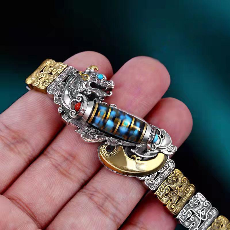 Bracelet Pixiu Perle Dzi à Neuf Yeux pour Homme, Transfert de Chance, Rétro, Personnalité, Ambiance Hipster, Marée Nationale, Design de Niche