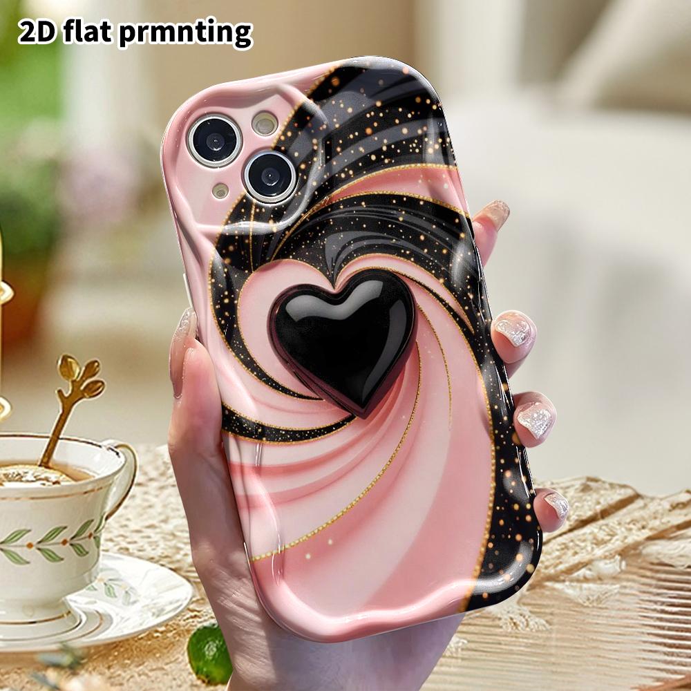 Phone Case: 2D Flat, Fits iPhone 12 Pro, 13, 14, 15, 16, 17, 18, Phone Decoration, Pink and Black Swirl, Perfect Holiday Gift for Christmas and Hallow