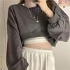 Sweat-shirt court taille haute pour femmes, T-shirt ample à manches longues