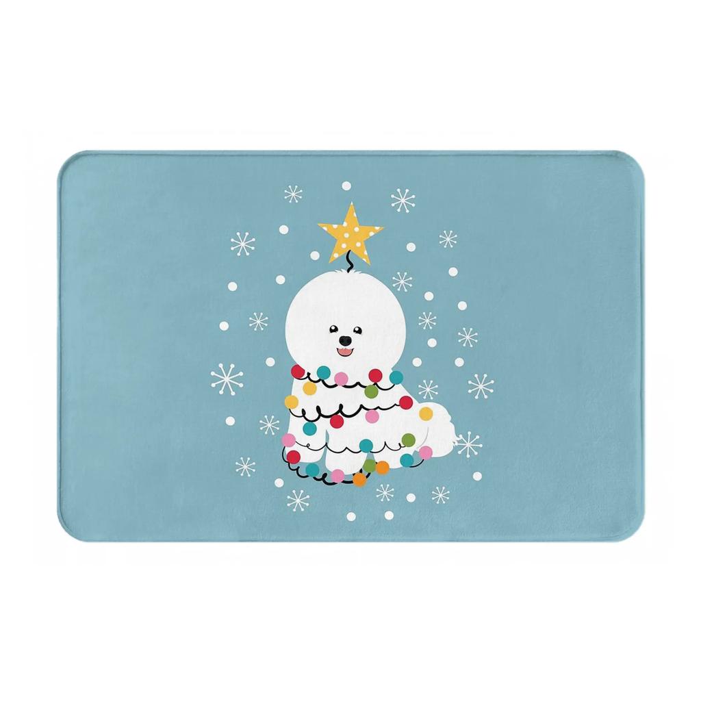Bichon Frise Christmas Tree Anti-slip Doormat Floor Mat Absorbent Mat Carpet Rug for Kitchen Entrance Home Balcony Footpad Mats