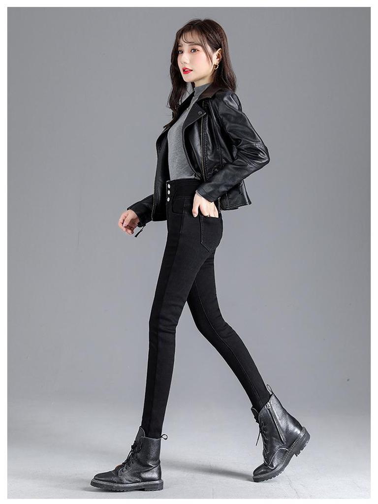 Damen Fleecegefütterte High-Waist Slimming Bleistiftjeans - Winterwärme
