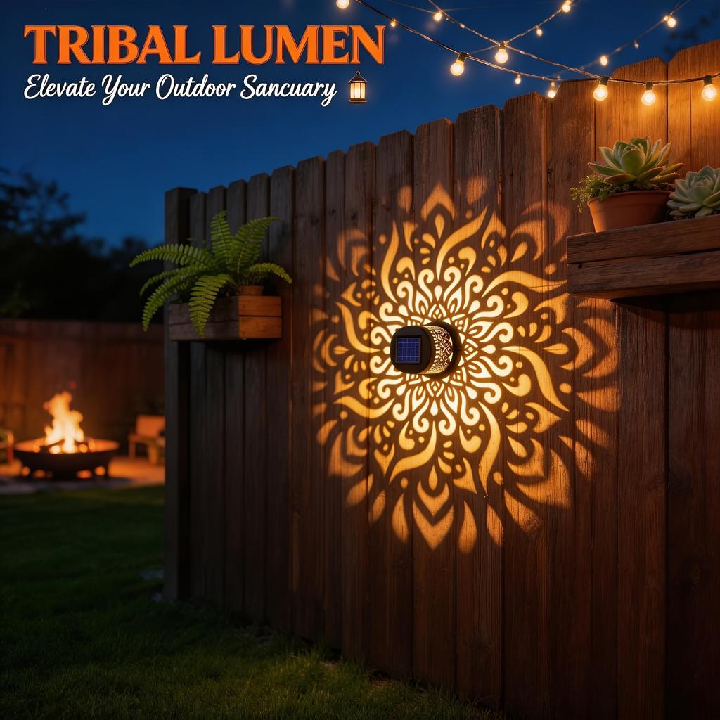 Solar Outdoor Wall Lights 2 Pack, Iron Art Mandala Projection Lamp, Waterproof Exterior Decor RGB Fairy Light for Garden Patio Courtyard Balcony Villa