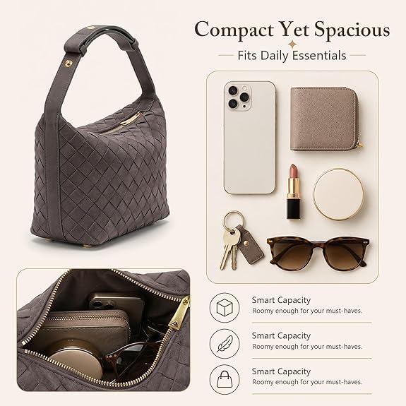 Woven Hobo Handbag for Women,Vintage Suede Leather Shoulder Bag with Adjustable Strap