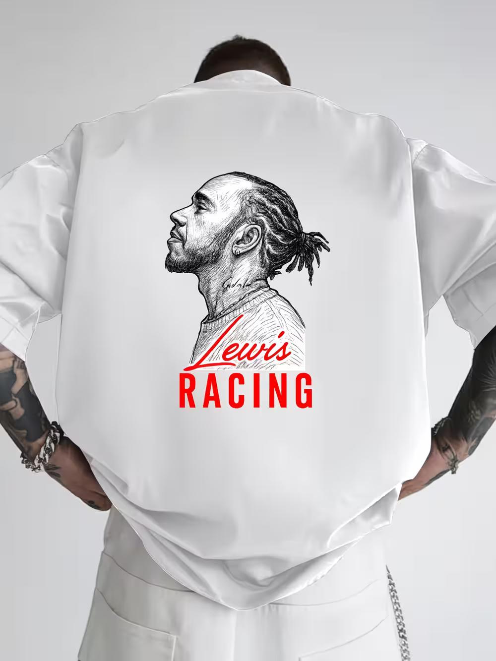 Men S T-Shirt Featuring a Red Graphic Print of  Lewis Racing  - a Casual Crew Neck XXXXL