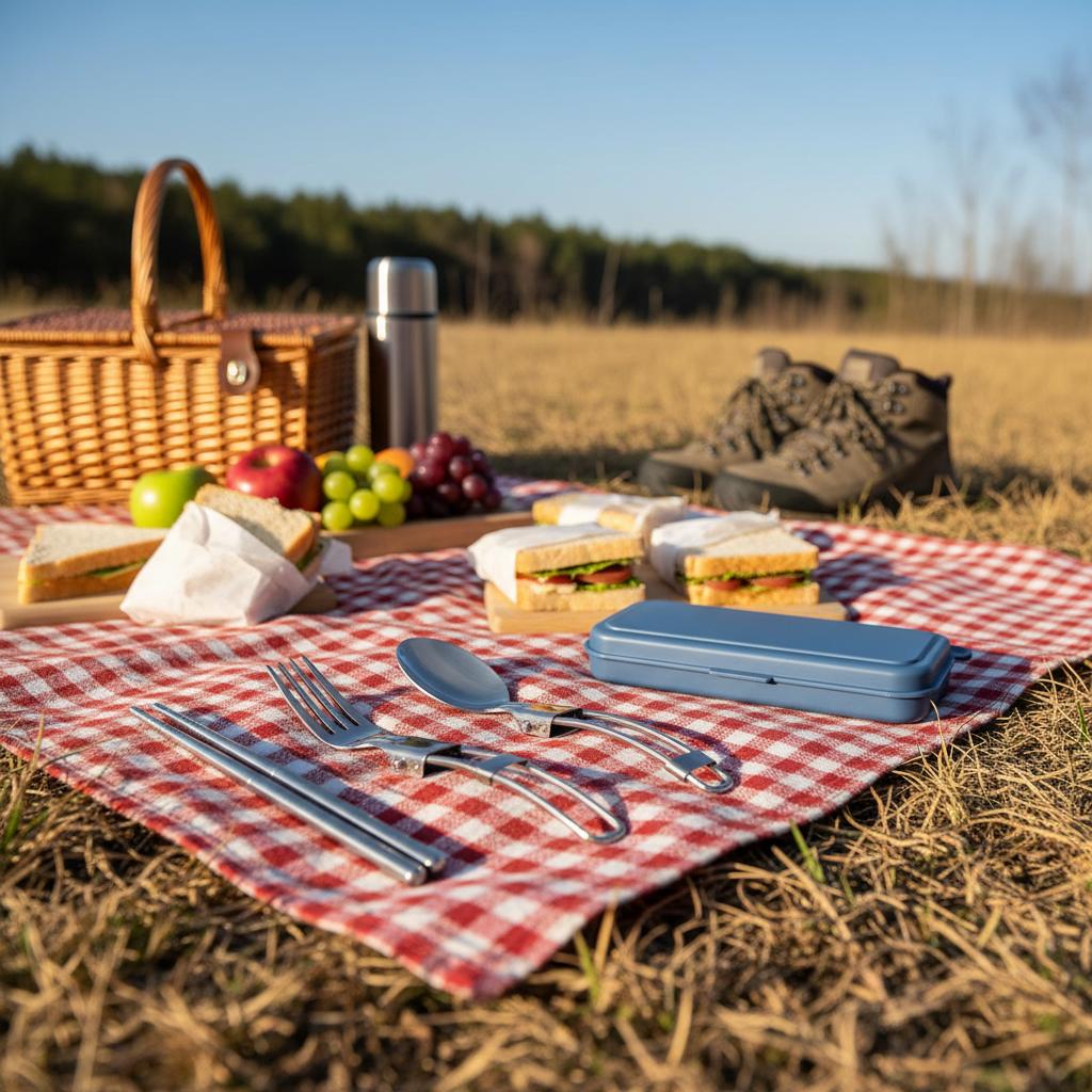 Stainless Steel Portable Cutlery Set 304 Material Foldable Design For Picnic Camping