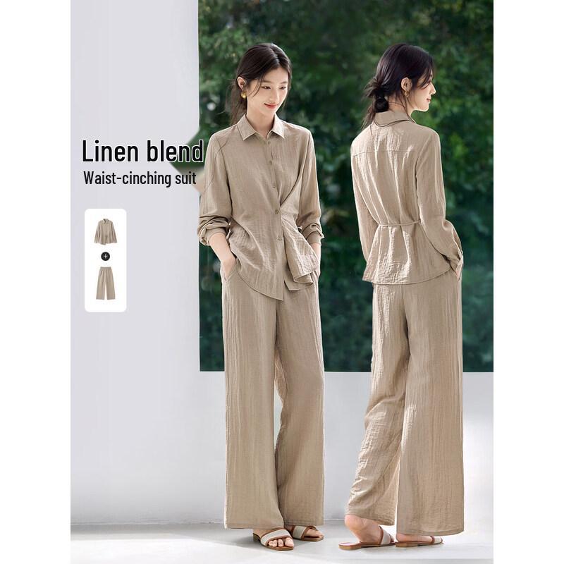 Women s Linen Blend Asymmetrical V-Neck Two-Piece Set L