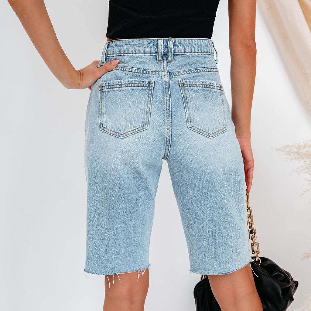 IHUASU Sommer Urban Casual Normale Waschung Risse Damen Denim Straight Leg Hose