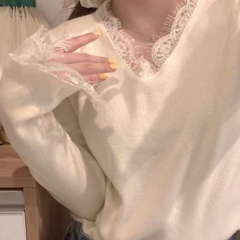 Plus Size Velvet Slimming Lace Trim Long Sleeve Top - Autumn/Winter Collection