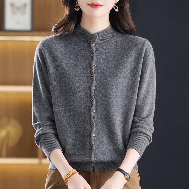 Women's Autumn Winter Pure Wool Knit Cardigan - Slimming Short Stylish Sweater Coat