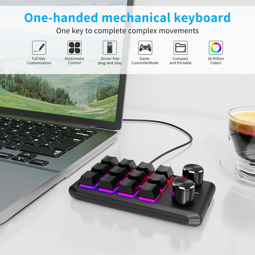 RGB Macro Keyboard Programmable Hot Swap DIY One-handed Mechanical Keypad Dual Type-C Interface Ultra-thin Support for Windows