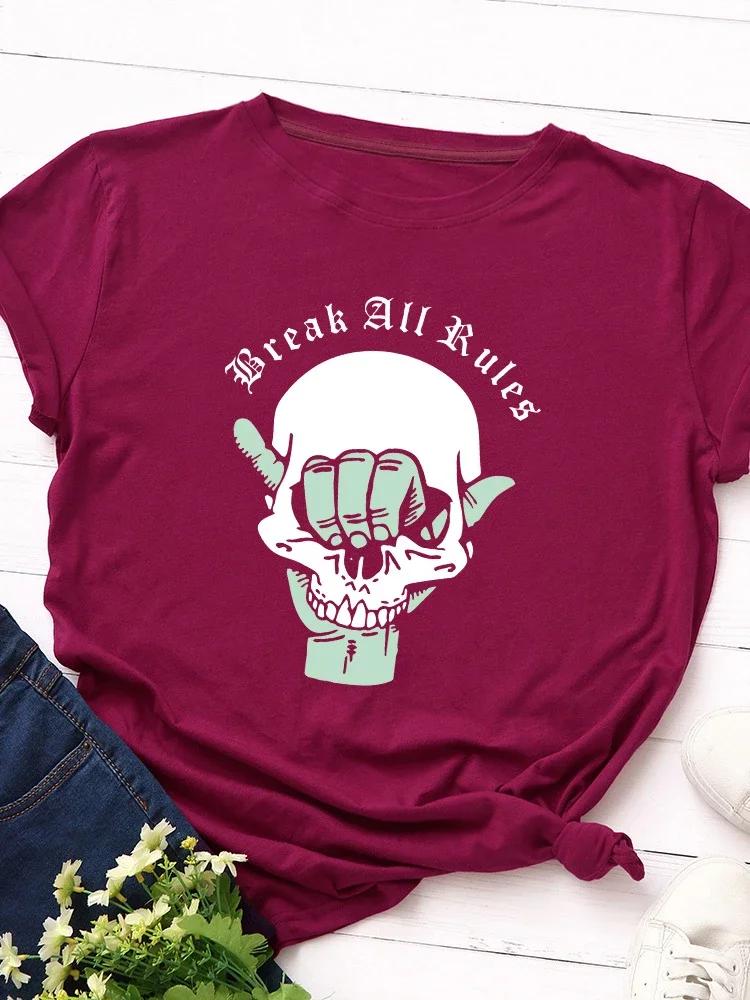 Break All Rules Skull Head Print Women T Shirt Short Sleeve O Neck Loose Women Tshirt Ladies Tee Shirt Tops Camisetas Mujer