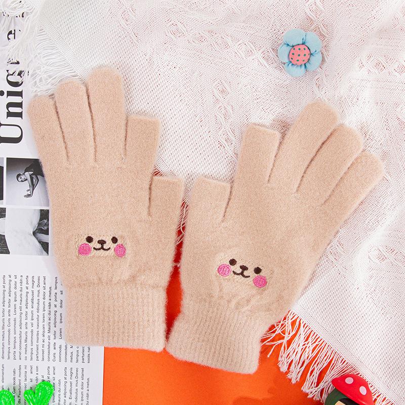 

Новые женские термоперчатки зимние утолщенные вязаные вышитые из норкового велюра модные милые перчатки с двумя пальцами от холода и росы average size