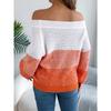 New Arrival Women's Oversized Casual Colour-Block Off-the-Shoulder Bell-Sleeve Pullover Knit Top