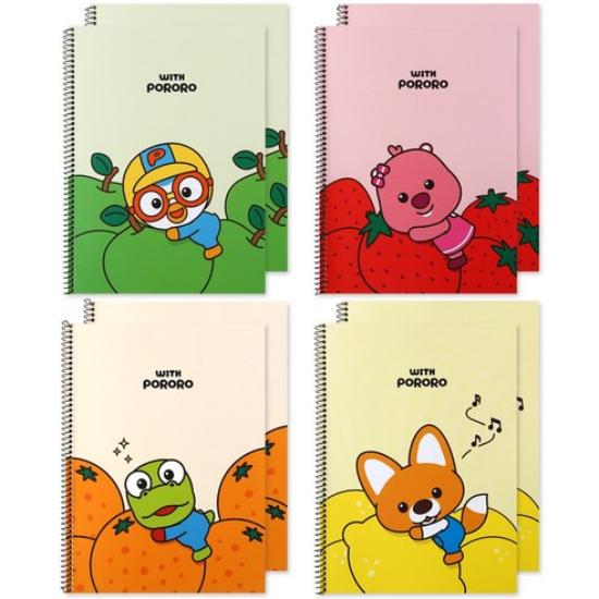 Popo Fancy With Pororo Fruits One-Ring Notebook Set – Pororo + Loopy + Crong + Eddy, 8 pcs