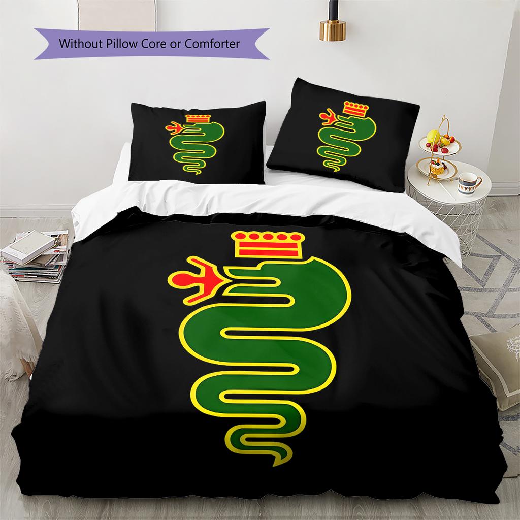 Alpha Romeo Pattern Bedding,Quilt Set Quilt Cover Pillowcase Home Birthday Gift (1 * Duvet Cover + 2 * Pillowcase, Without Core)