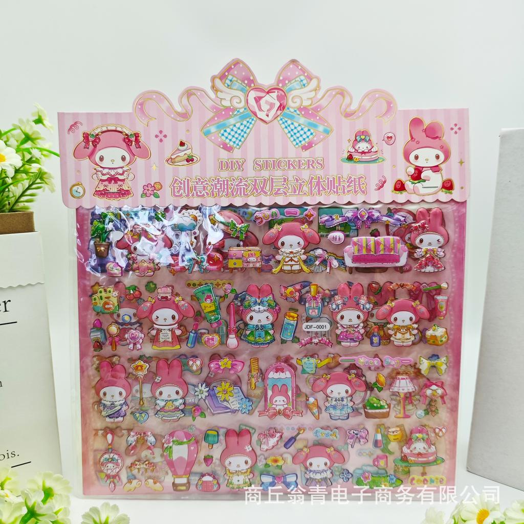 Cute Crayon Shin-chan Cartoon Double layered 3D Kuromi Melody Stickers DIY Decoration Laptop Phone Fridge Large Bubble Stickers