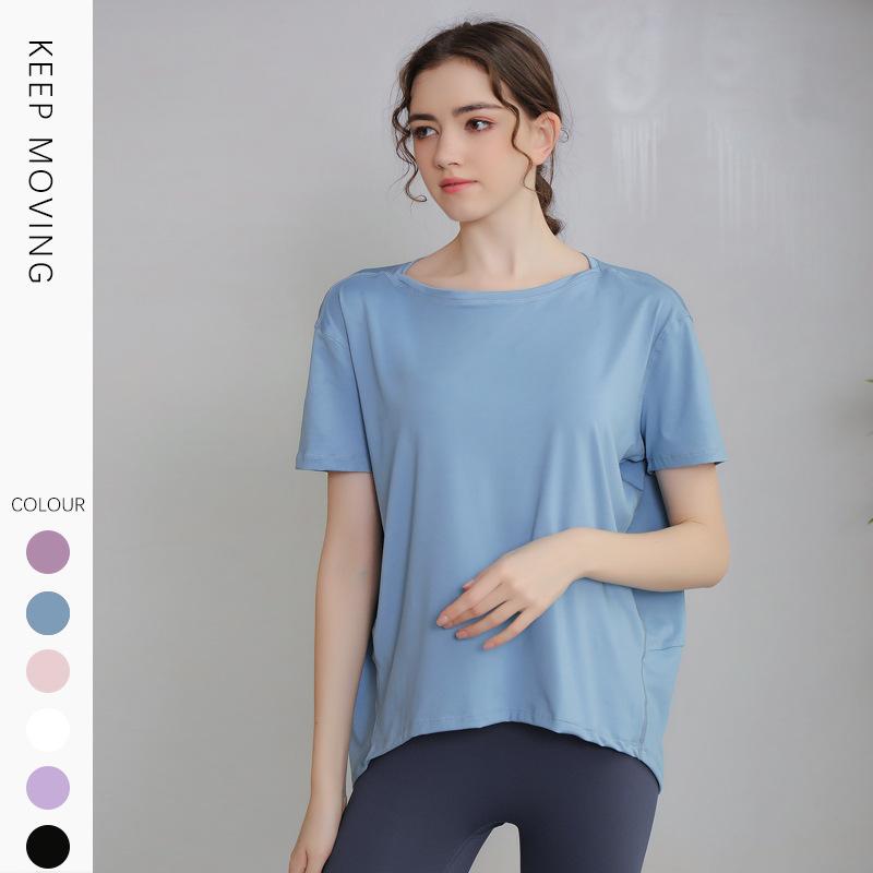 Spring and summer new yoga clothes nude sports short sleeves breathable loose T-shirt top fitness clothes women tight and comfortable