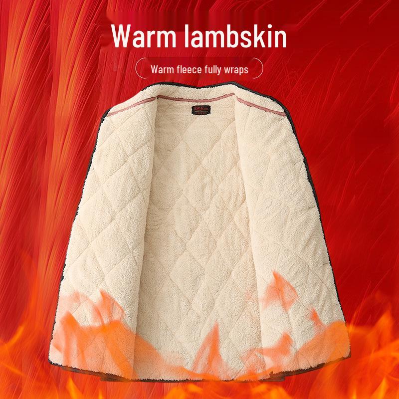 Men's Lambswool Winter Set: Warm Cotton Jacket and Pants for Elderly, Multi-Pocket Design